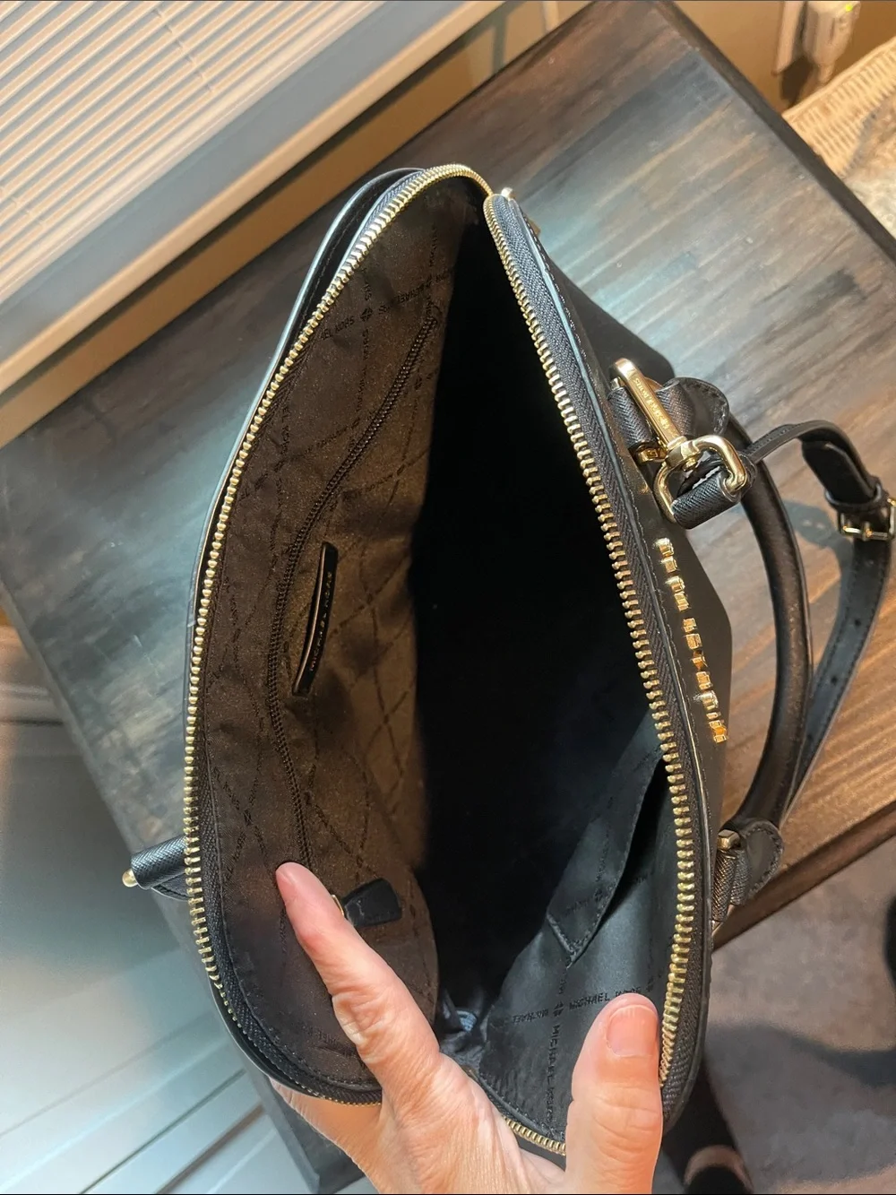 Michael Kors Black Dome Satchel with Gold Hardware